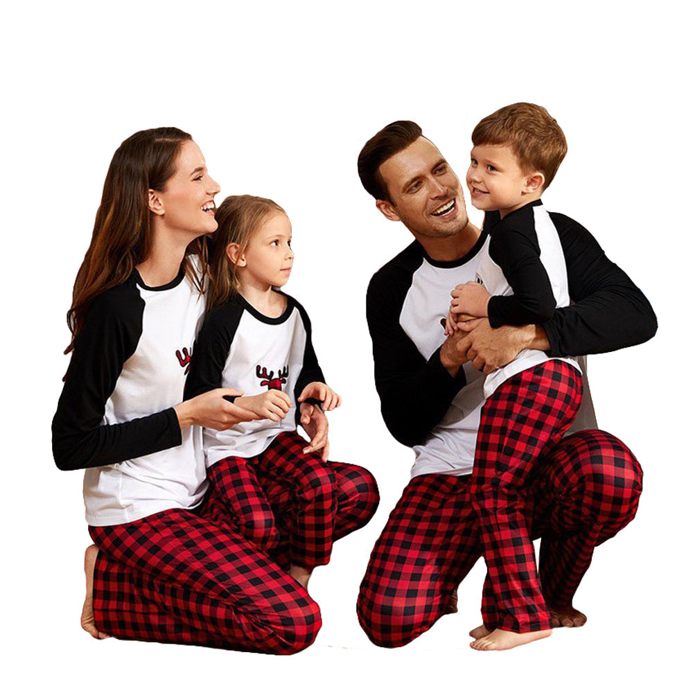 Matching Family Pajamas Sets Christmas with Deer Printed Tee and Plaid Pants Loungewear