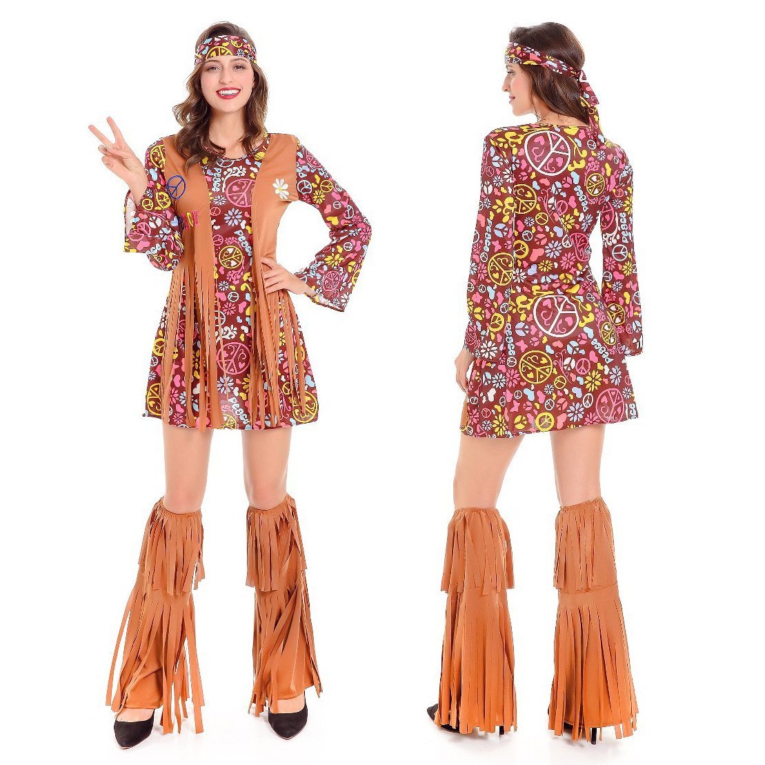 BuyAdult Peace and Love Hippie Costume Party Halloween Women's Tassel Now Cheaper With 3 - 5 Days Ship - PajamasBuy