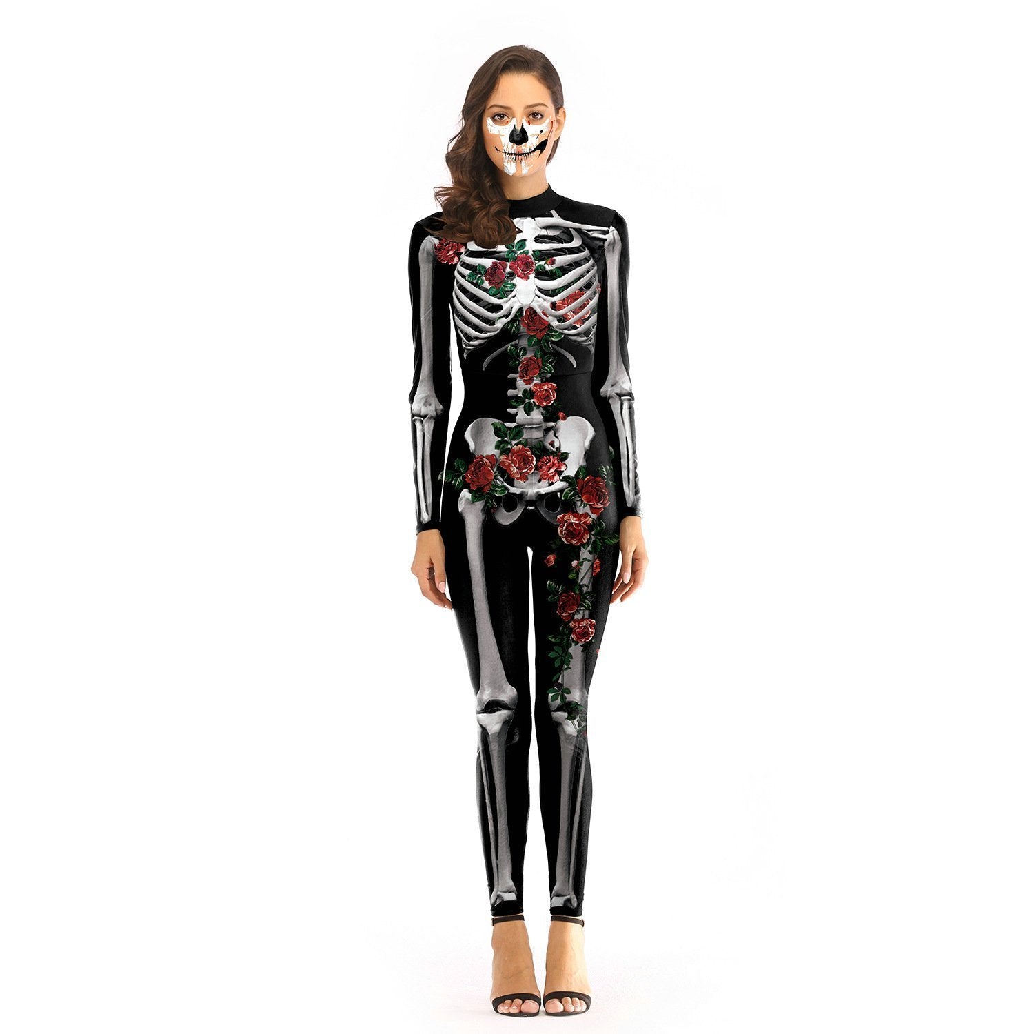 BuyAdult Skeleton Print Zentai Jumpsuit Halloween Cosplay Costume Now Cheaper With 3 - 5 Days Ship - PajamasBuy