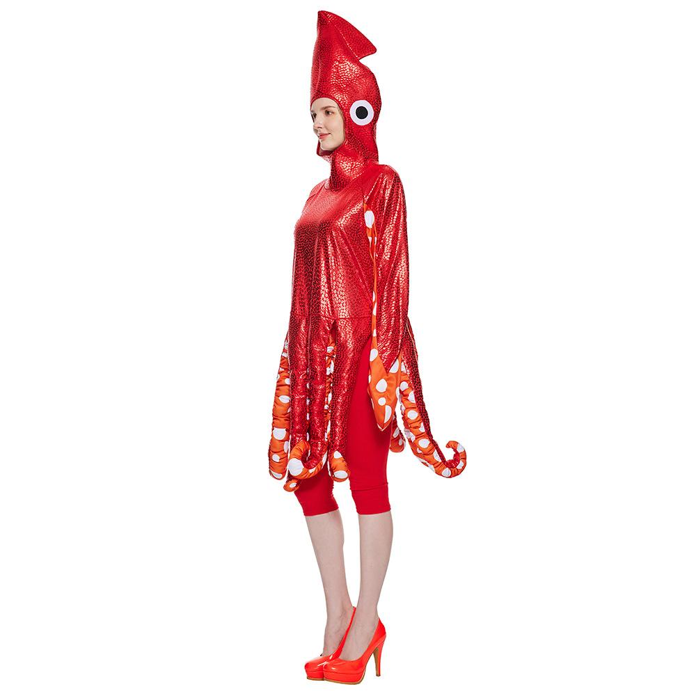 BuyAdult Spoof Squid Costume Red Leggings Jumpsuit Funny Novelty Halloween Cosplay Costume Now Cheaper With 3 - 5 Days Ship - PajamasBuy