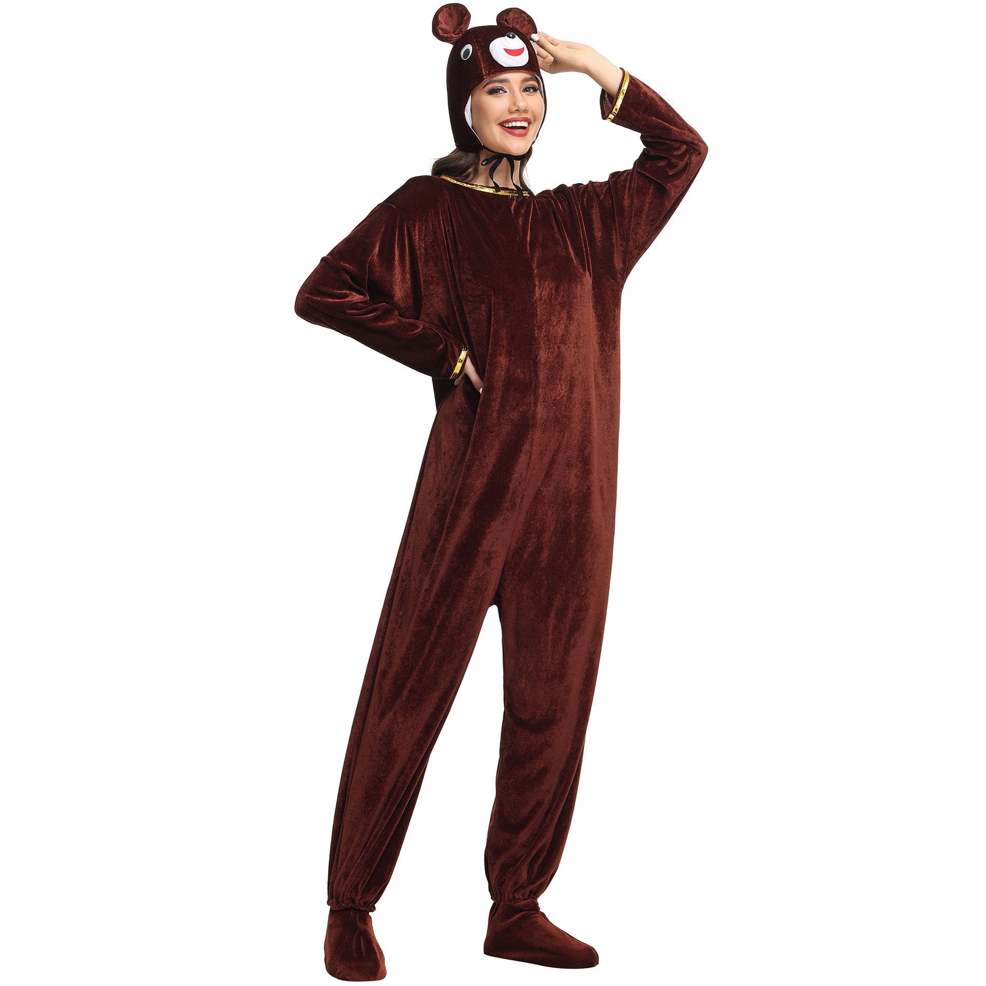 BuyAnimal kigurumi onesies Brown Bear Costume Cozy Gold Velvet Pajamas Now Cheaper With 3 - 5 Days Ship - PajamasBuy