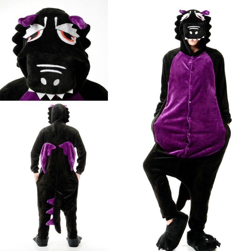 BuyBlack Dragon Adult Animal Kigurumi Oneises Costume Pajamas Now Cheaper With 3 - 5 Days Ship - PajamasBuy