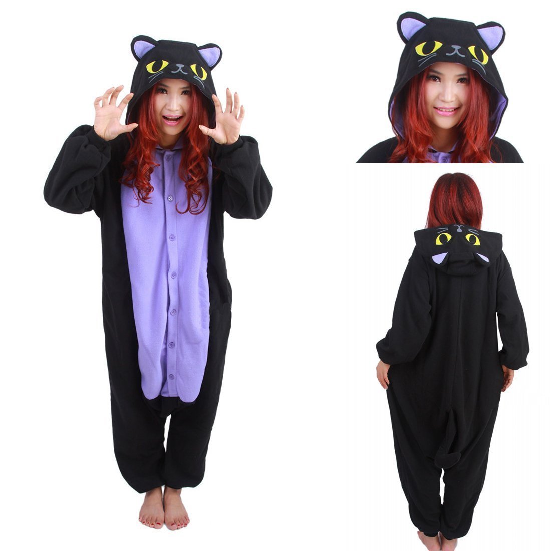 BuyBlack Kitty Cat Kigurumi Animal Onesies Costumes Pajamas Now Cheaper With 3 - 5 Days Ship - PajamasBuy