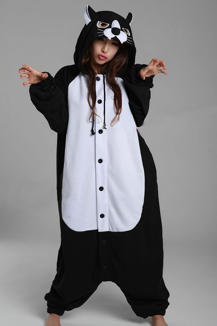 BuyBlack Leopard Animal Adult Onesie Kigurumi Costume Pajamas Now Cheaper With 3 - 5 Days Ship - PajamasBuy