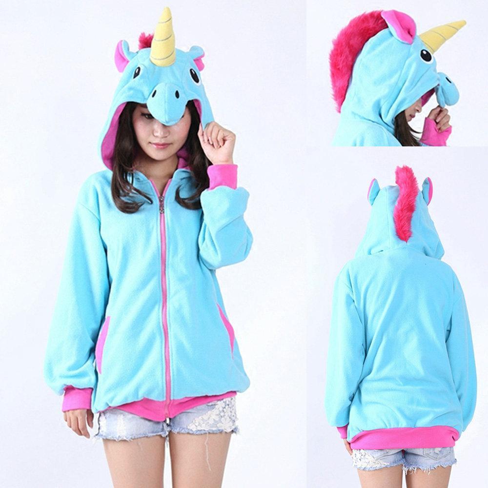 BuyBlue Unicorn Cartoon Zip - up Hoodie Cosplay Costume Long Sleeves Now Cheaper With 3 - 5 Days Ship - PajamasBuy