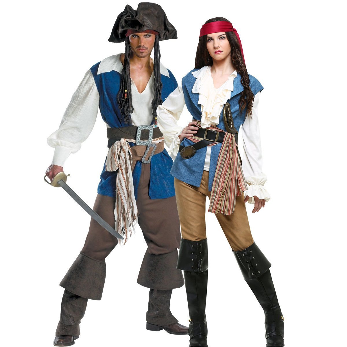 BuyCouples Caribbean Captain Pirate Outfit Cosplay Costumes Fancy Dress Halloween Adult Now Cheaper With 3 - 5 Days Ship - PajamasBuy