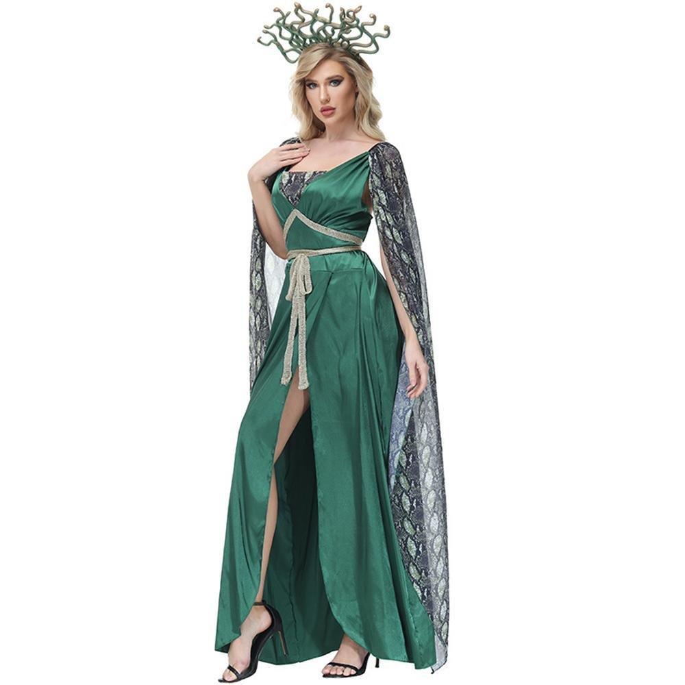 BuyDark green snake print slit dress mythical siren Medusa dress Halloween Costumes for adult Now Cheaper With 3 - 5 Days Ship - PajamasBuy