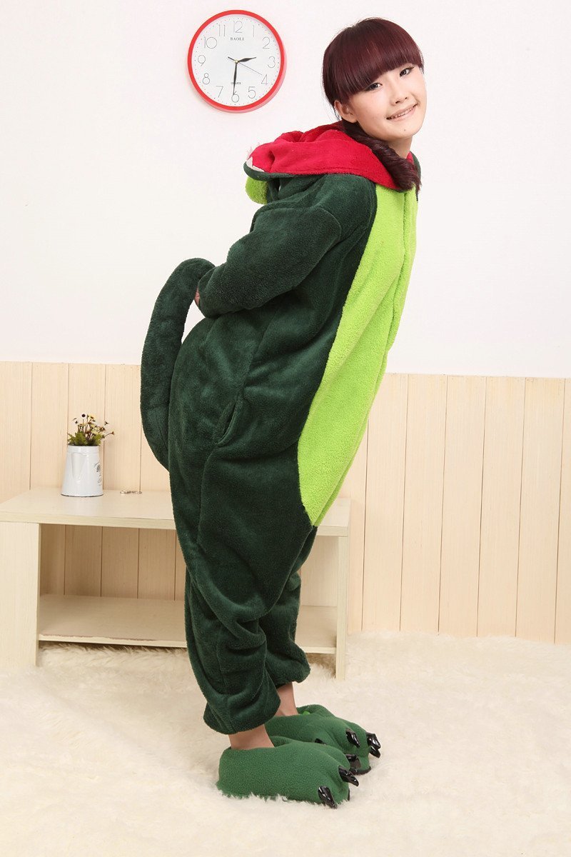 BuyGreen Dinosaur Onesie Hoodie Pajamas Animal Costume Kigurumi Now Cheaper With 3 - 5 Days Ship - PajamasBuy