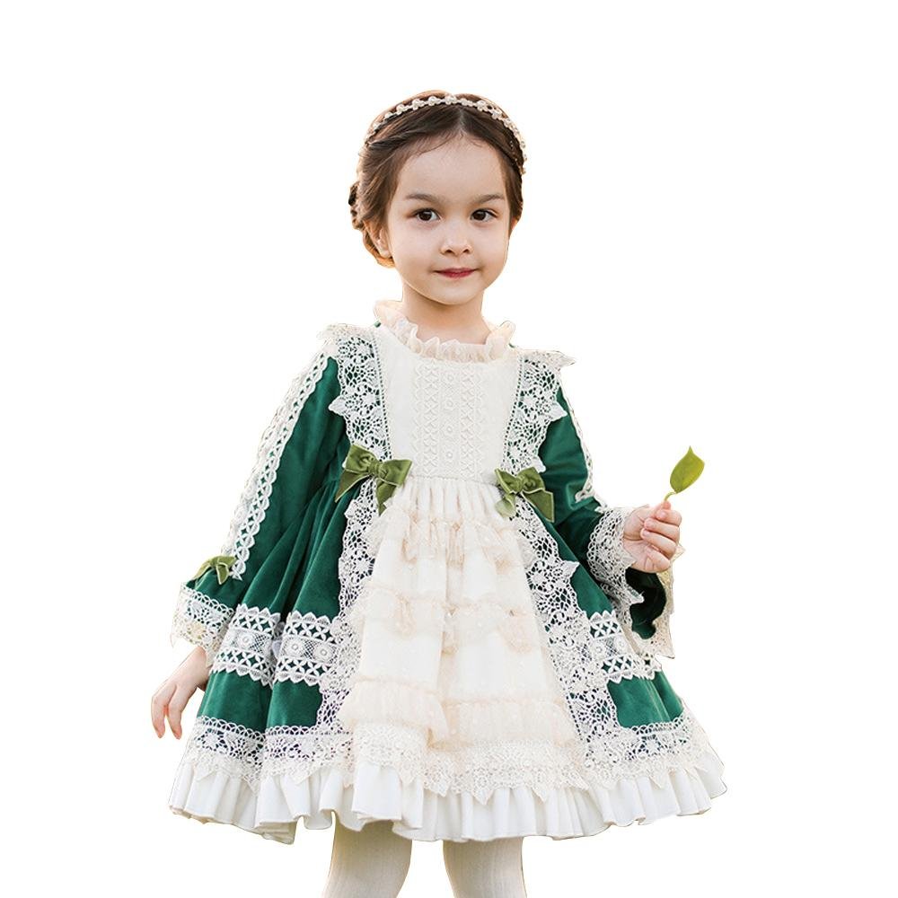 BuyGreen Girls Lolita Dress Children's Princess Dresses Velvet Tutu Skirts Costumes Party Now Cheaper With 3 - 5 Days Ship - PajamasBuy