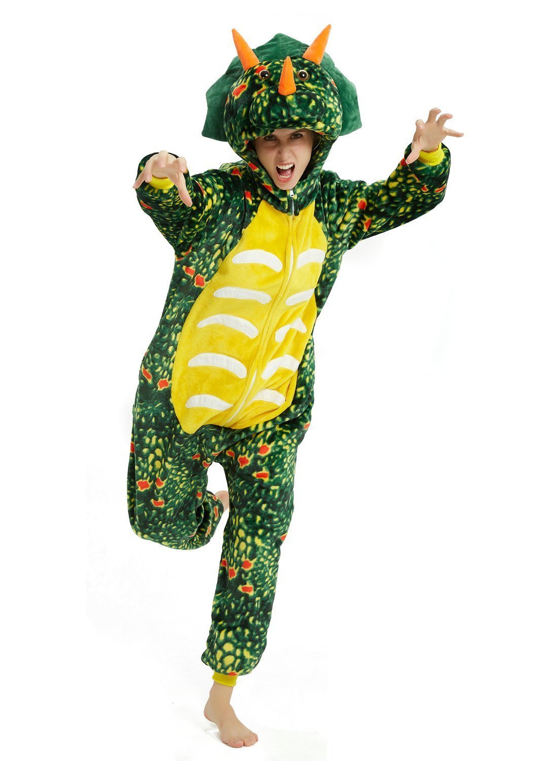 BuyGreen Triceratops Dragon Adult Kids Kigurumi Onesies Pajamas Costume Now Cheaper With 3 - 5 Days Ship - PajamasBuy