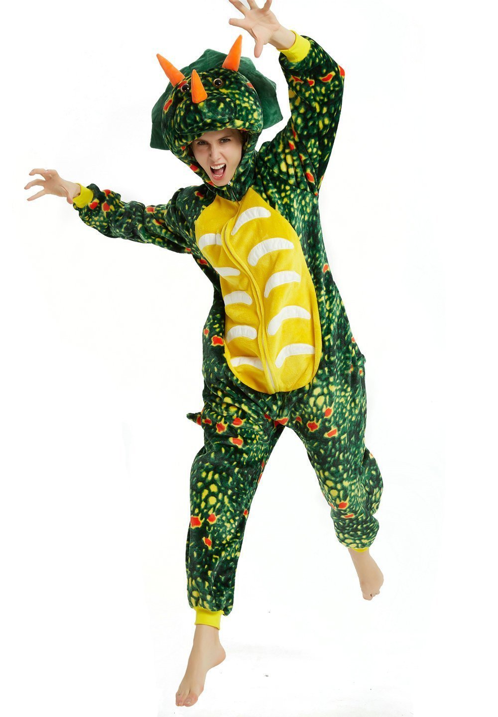 BuyGreen Triceratops Dragon Adult Kids Kigurumi Onesies Pajamas Costume Now Cheaper With 3 - 5 Days Ship - PajamasBuy