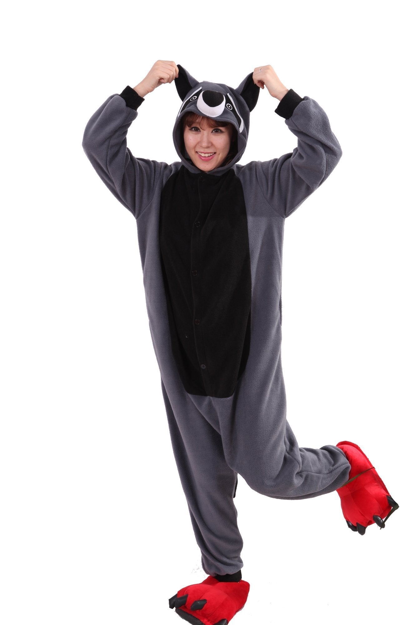 BuyGrey Coon Racoon Kigurumi Animal Onesies Costume Pajamas Now Cheaper With 3 - 5 Days Ship - PajamasBuy