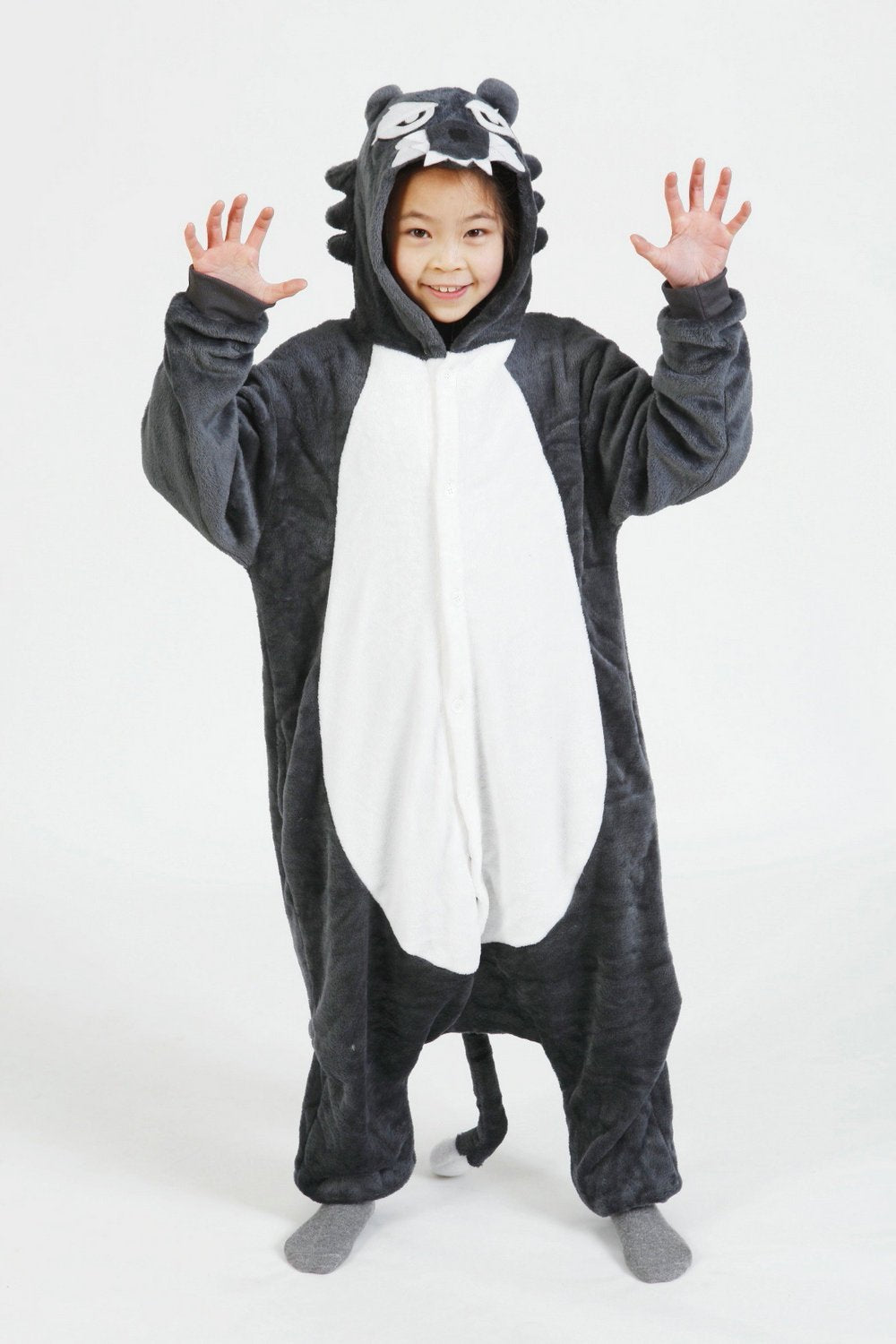 BuyGrey Wolf Kigurumi Pajamas Kids Animal Hoodie Onesie Cosplay Now Cheaper With 3 - 5 Days Ship - PajamasBuy