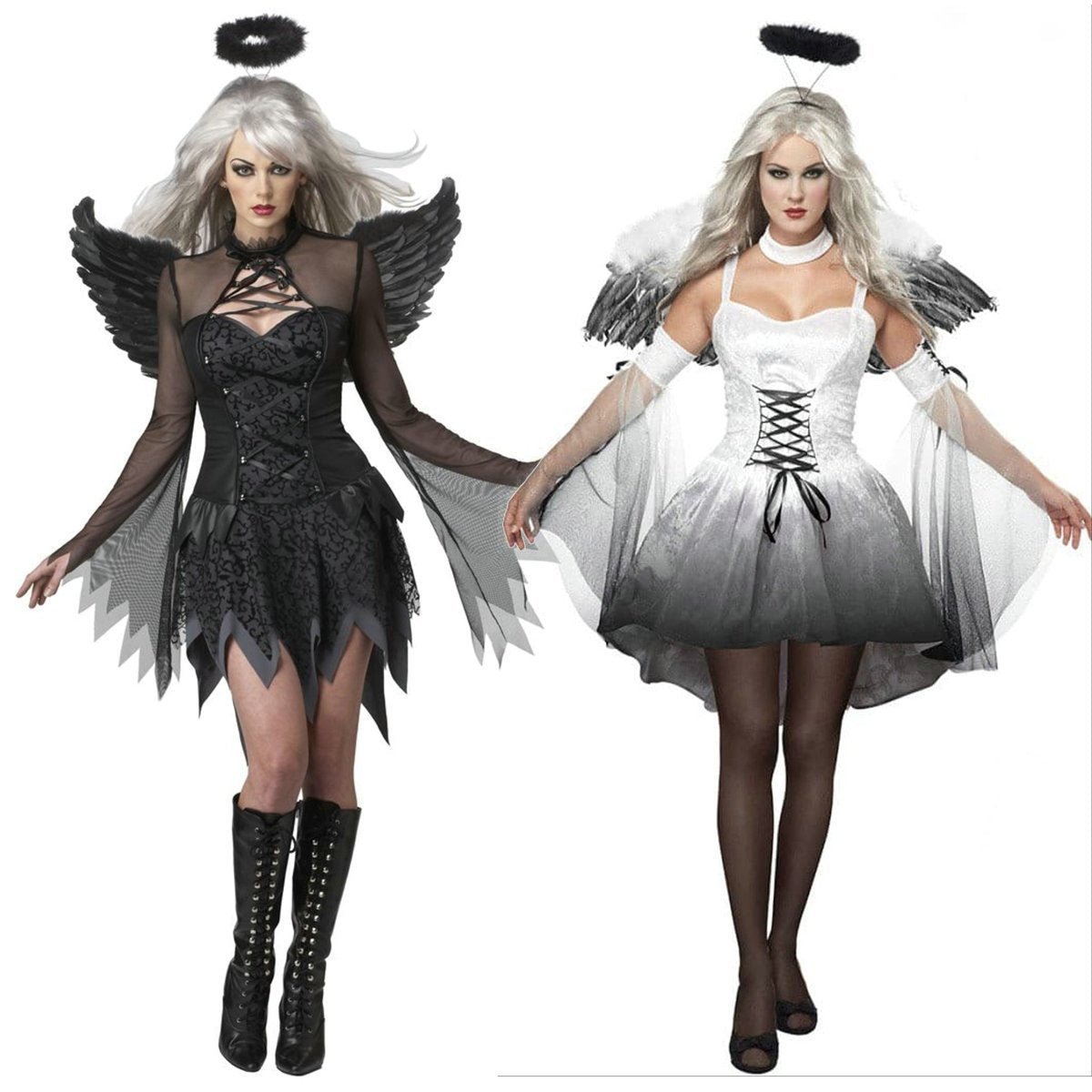 BuyHalloween Party Masquerade Black White Angel Outfits Cosplay Costume Now Cheaper With 3 - 5 Days Ship - PajamasBuy