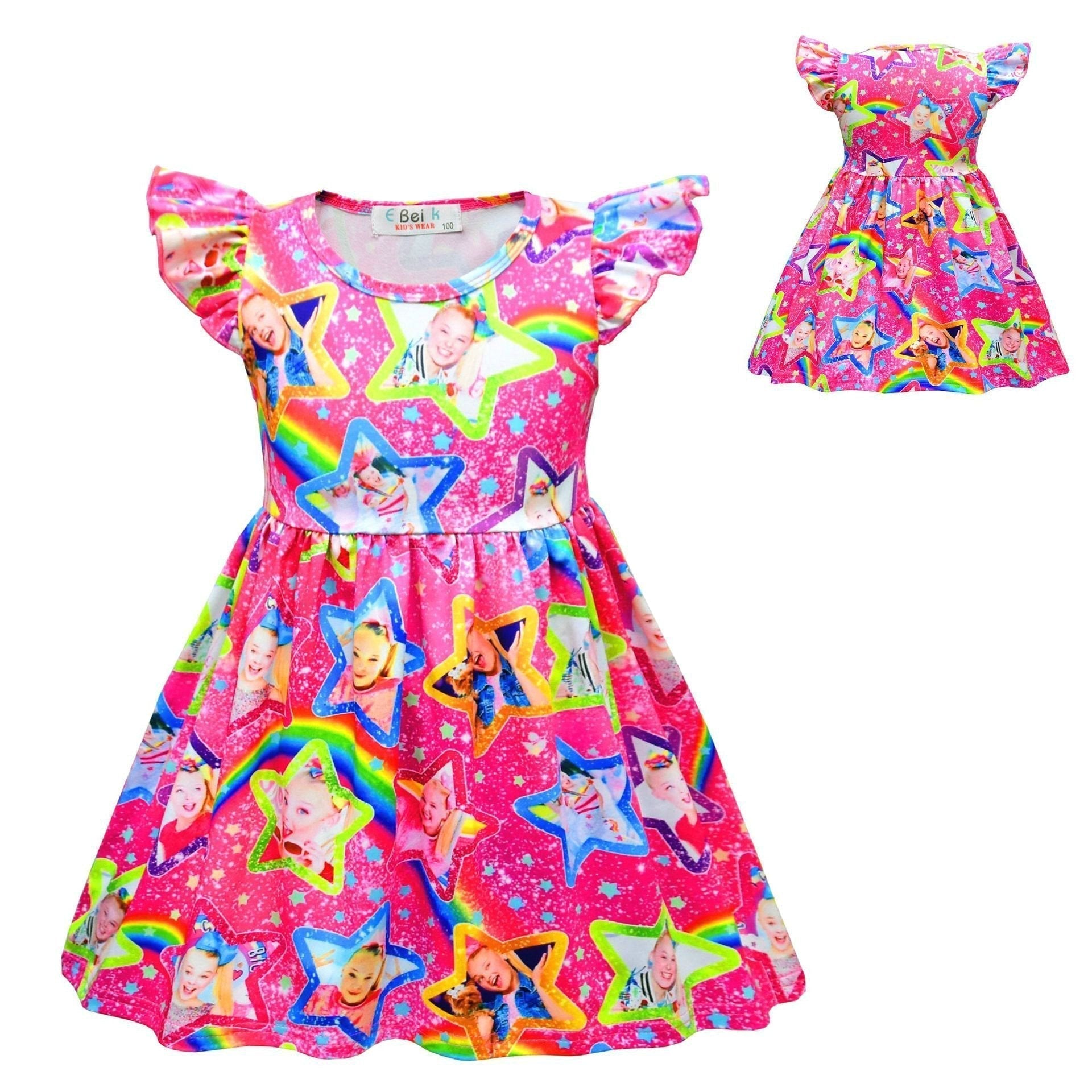 BuyJoJo Siwa Cute Girls Costume Cartoon Unicorn Ruffle Sleeve Dresses Gift Now Cheaper With 3 - 5 Days Ship - PajamasBuy