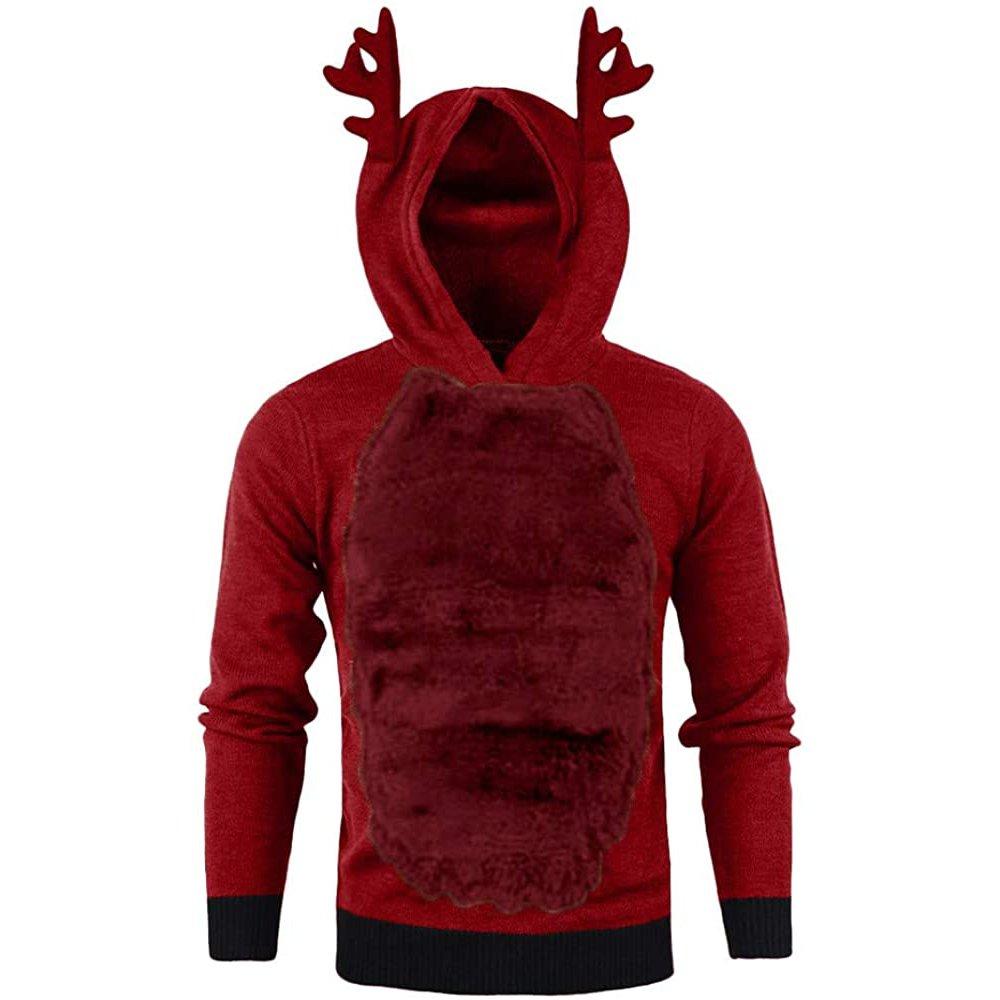 Christmas Hoodie for Men Sweatshirt Furry Reindeer Jacket Plus Velvet Coat