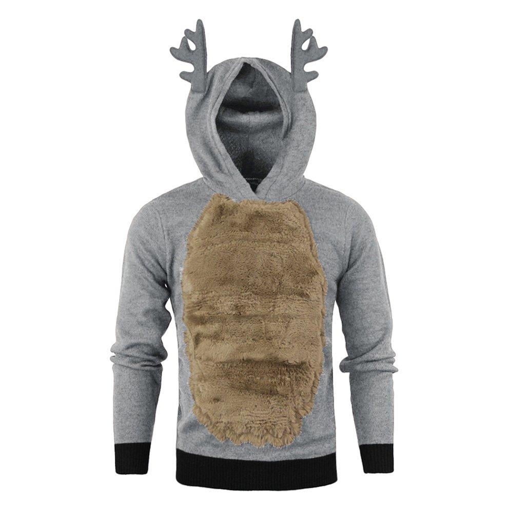 Christmas Hoodie for Men Sweatshirt Furry Reindeer Jacket Plus Velvet Coat