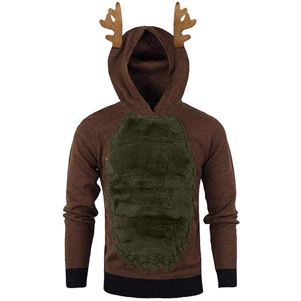 Christmas Hoodie for Men Sweatshirt Furry Reindeer Jacket Plus Velvet Coat