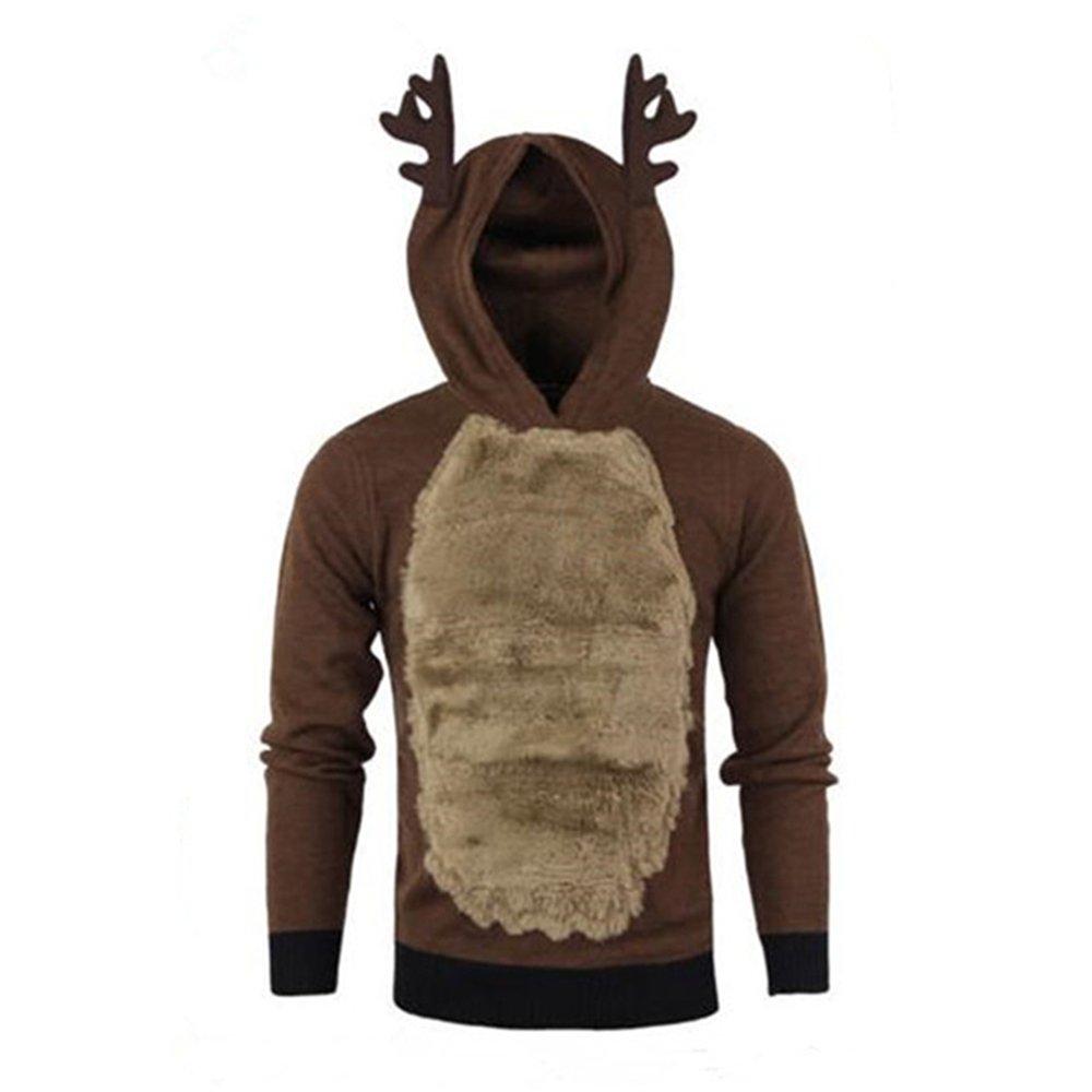 Christmas Hoodie for Men Sweatshirt Furry Reindeer Jacket Plus Velvet Coat