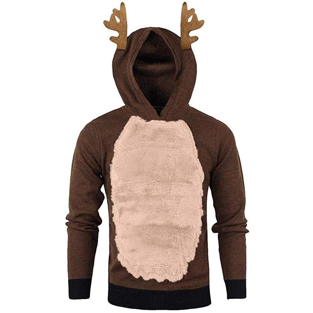 Christmas Hoodie for Men Sweatshirt Furry Reindeer Jacket Plus Velvet Coat