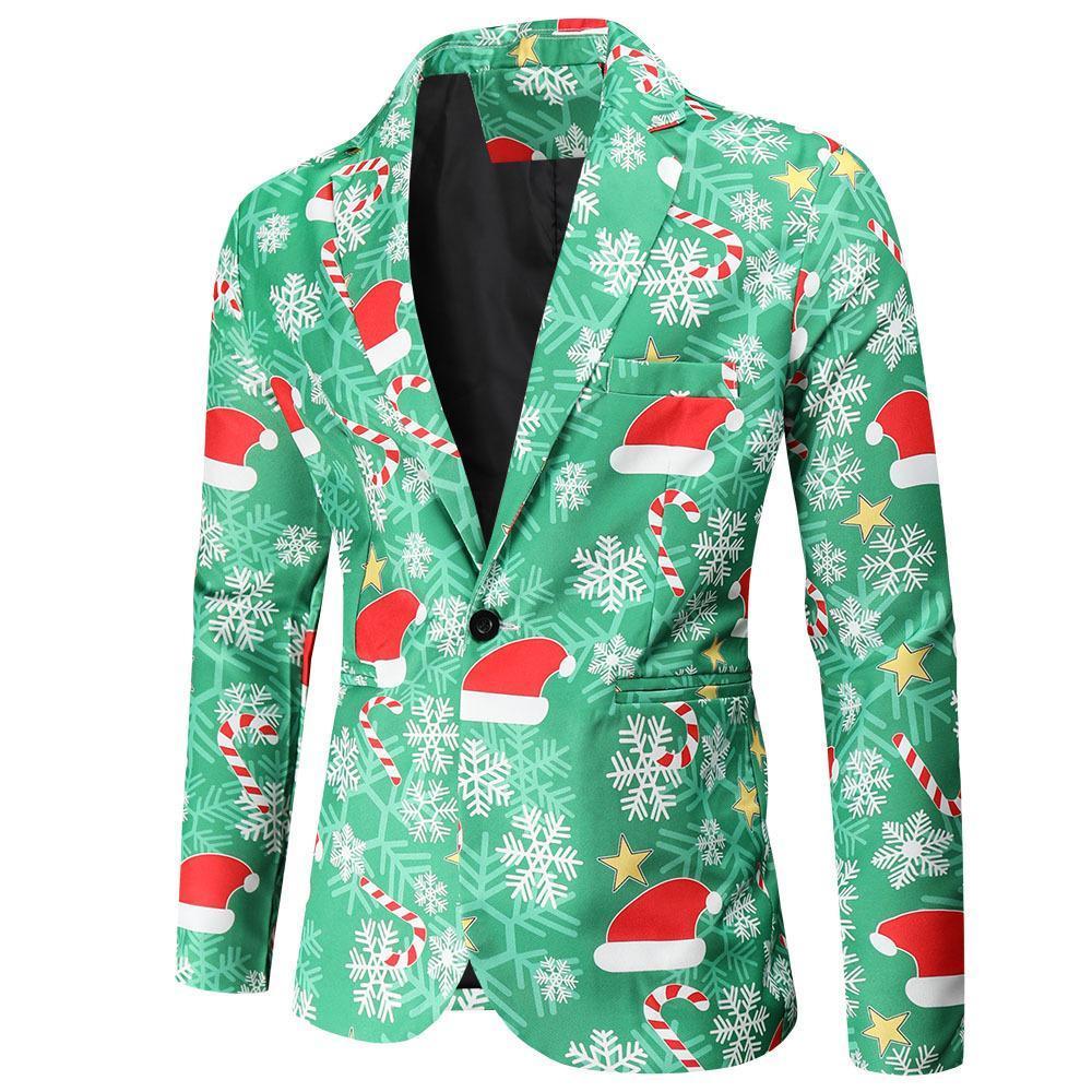 Christmas Blazers Suits for Mens Santa Claus Printed Red Green