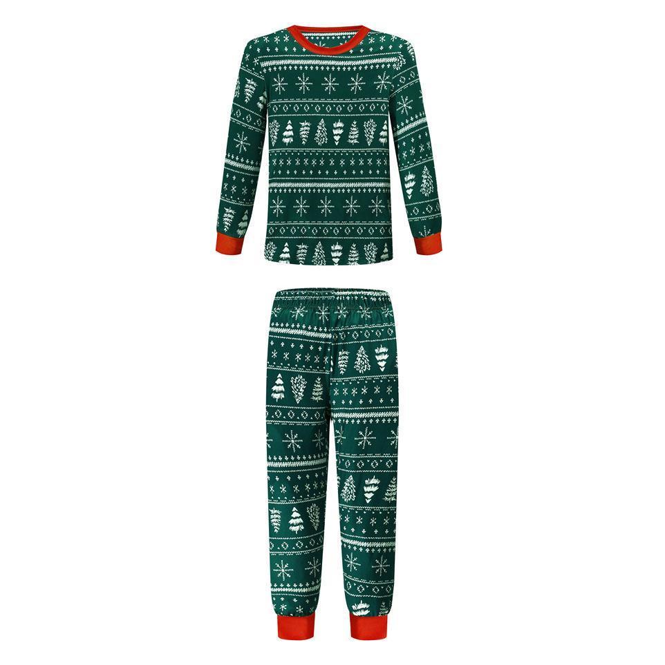 Christmas Family Matching Pajamas Green snowflake Christmas tree print Xmas Ugly Pajamas Warm Sleepwear