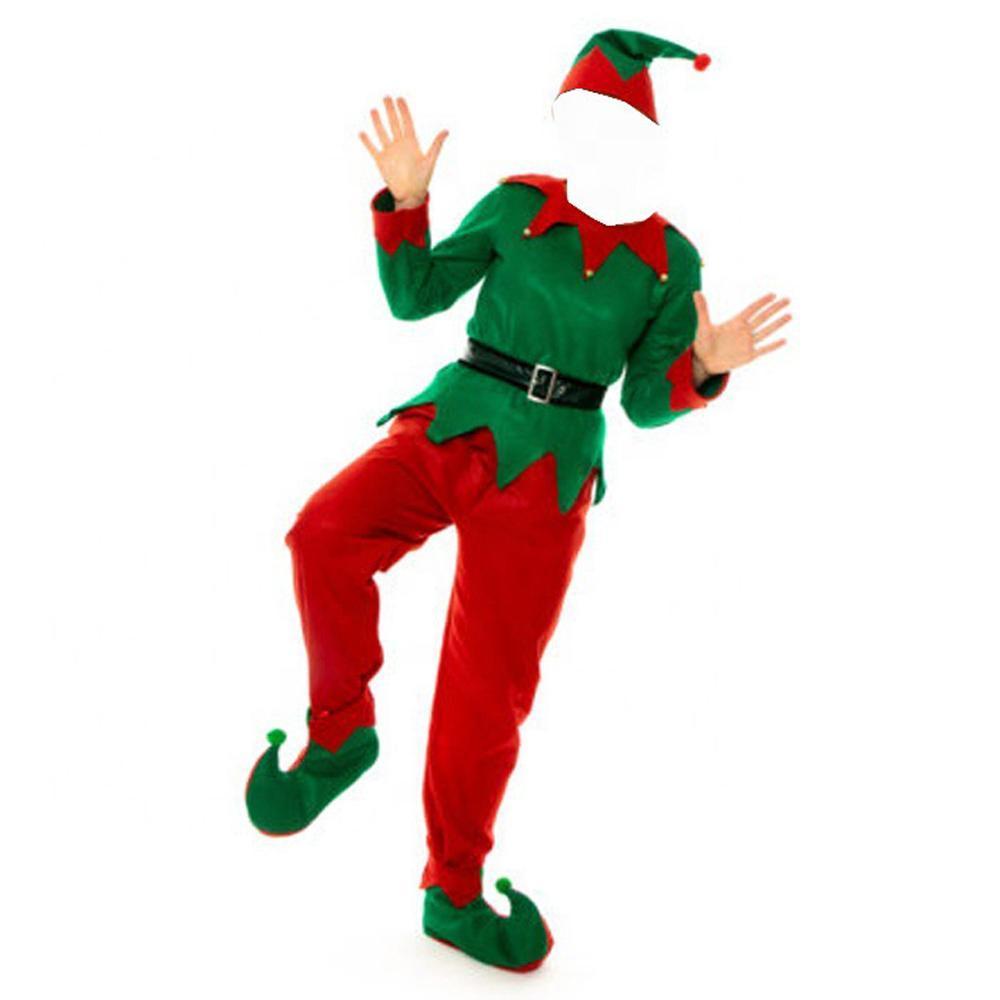 Christmas Elf Costumes for Mens Full Set Halloween Cosplay Holiday Party Green Suit