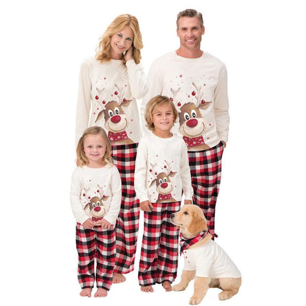 Family Matching Senta Elk Printed Long Sleeve Christmas Pajamas Set