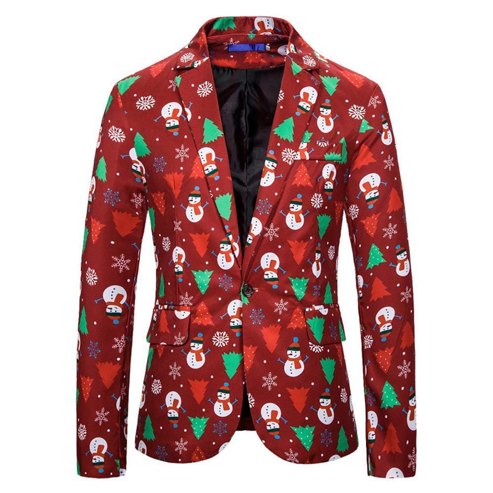 Christmas Blazer Men Snowman Printed Suits Red Blue