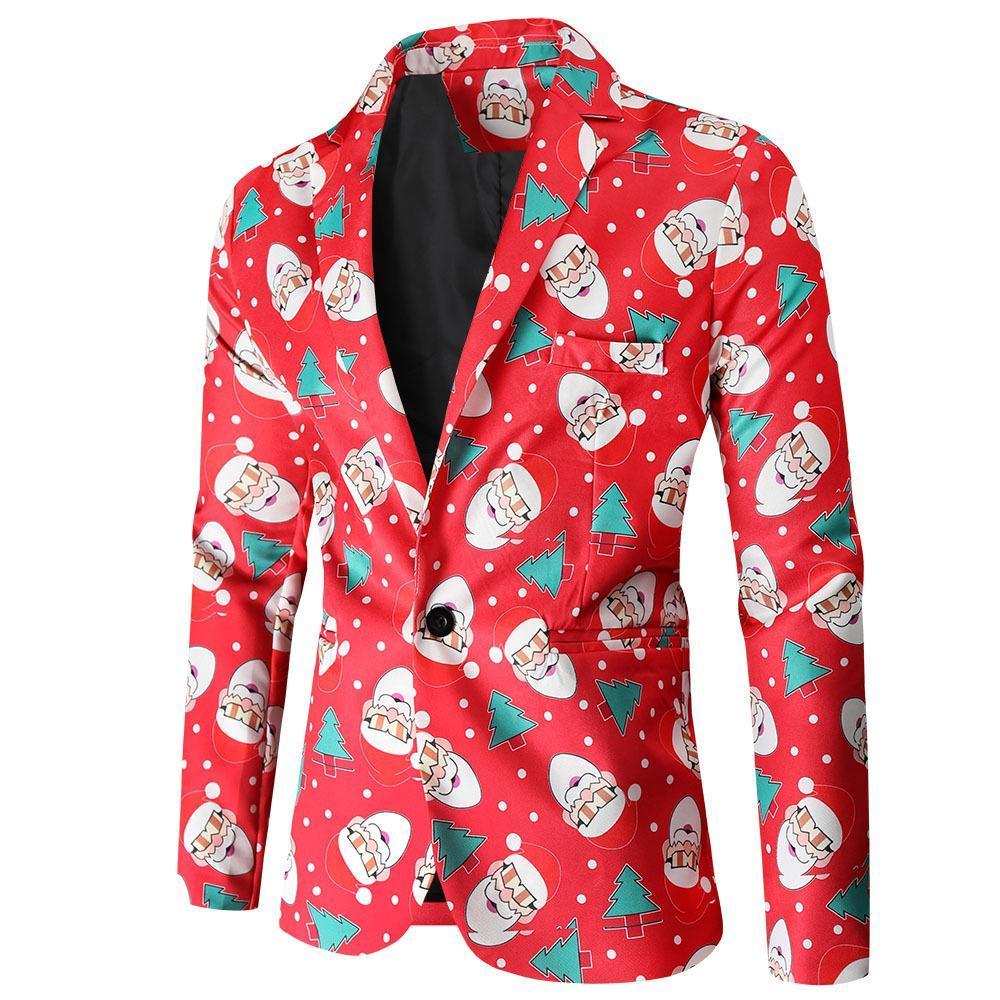 Christmas Blazers Suits for Mens Santa Claus Printed Red Green