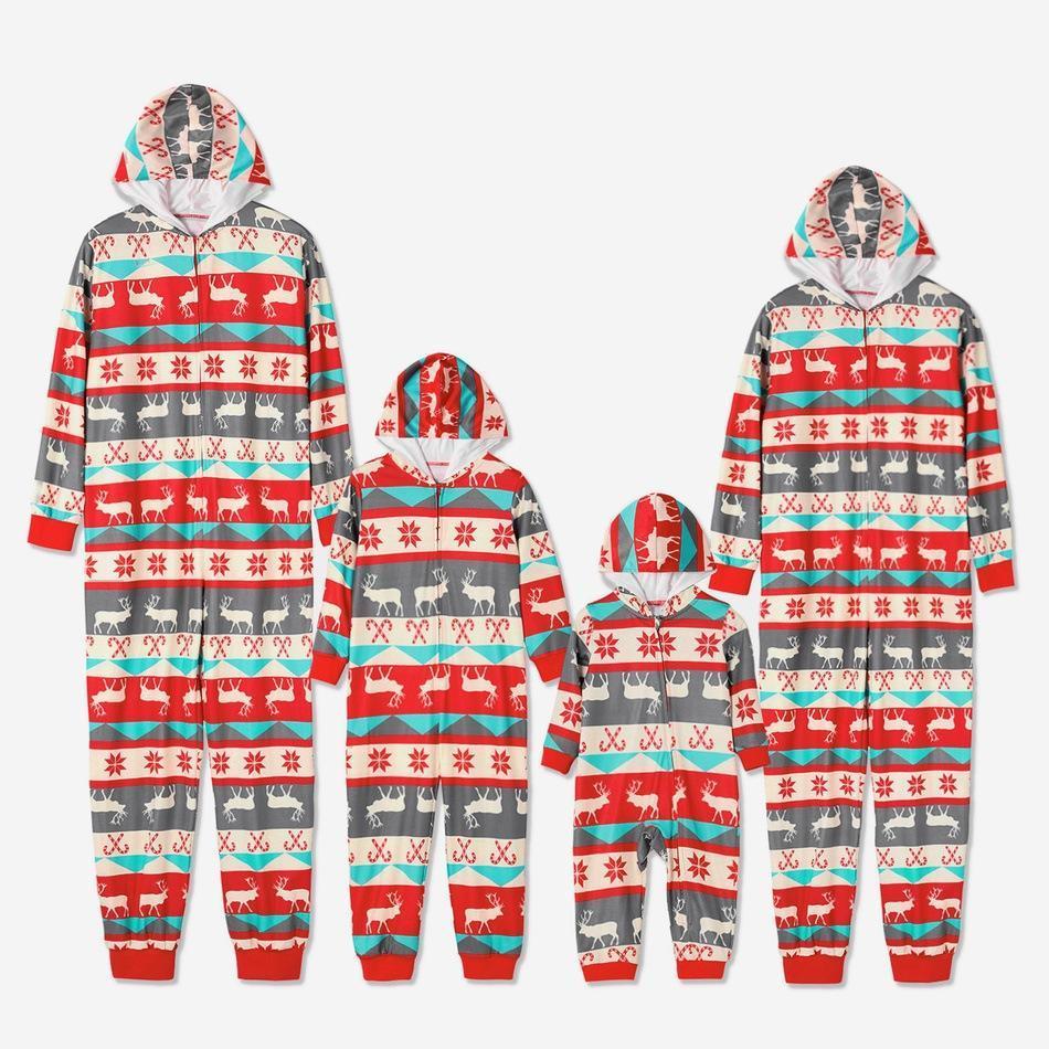 Family Christmas Pajamas Matching Sets Printed Long Sleeve One-Piece Hooded Sleepwear Jumpsuit Loungewear