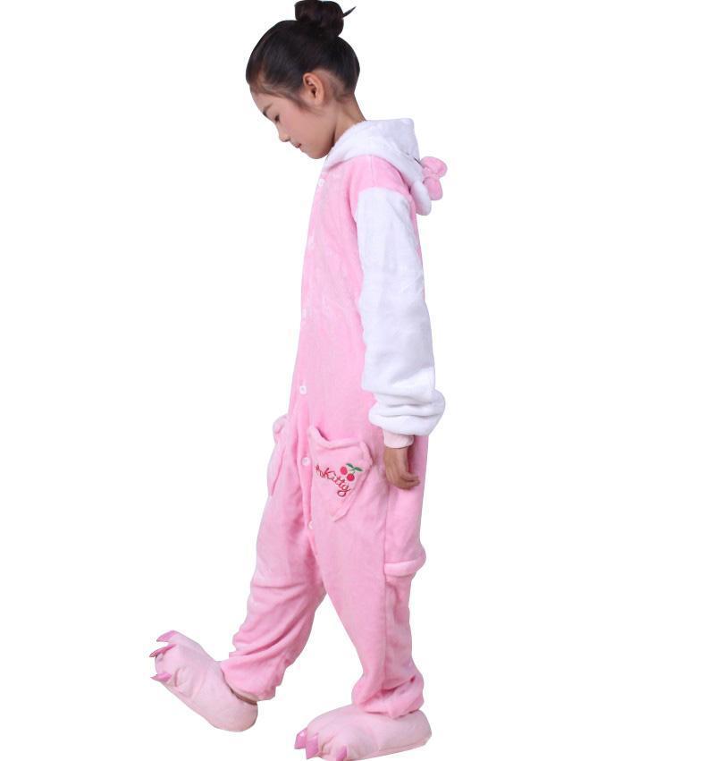 BuyKids Hello Kitty Cat Kigurumi Onesie Pajamas Flannel Costume Now Cheaper With 3 - 5 Days Ship - PajamasBuy