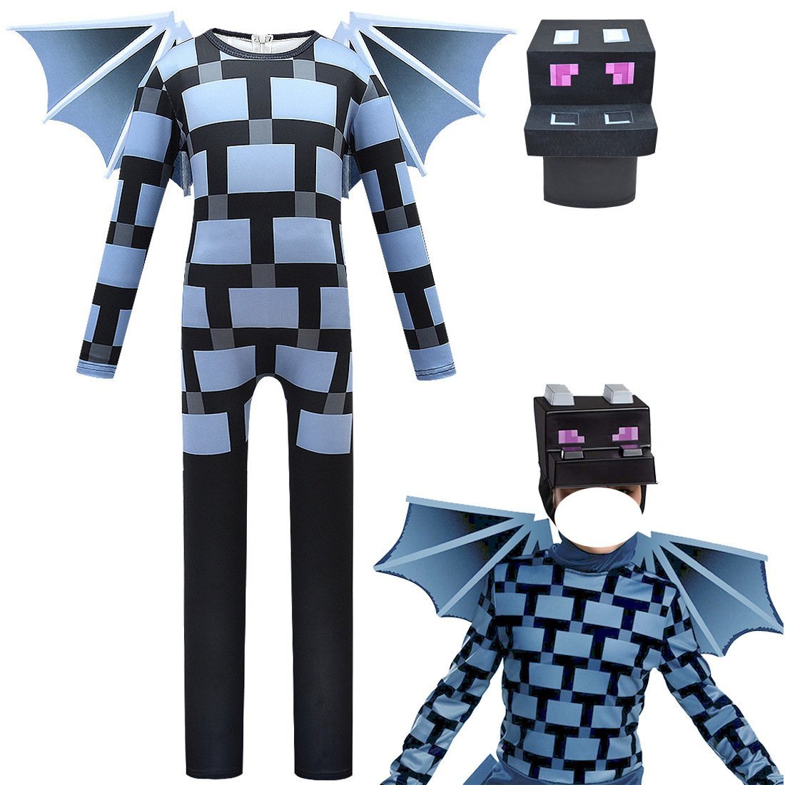 BuyKids Minecraft Ender Dragon Cosplay Costume Halloween jumpsuits onesies with Wings Now Cheaper With 3 - 5 Days Ship - PajamasBuy