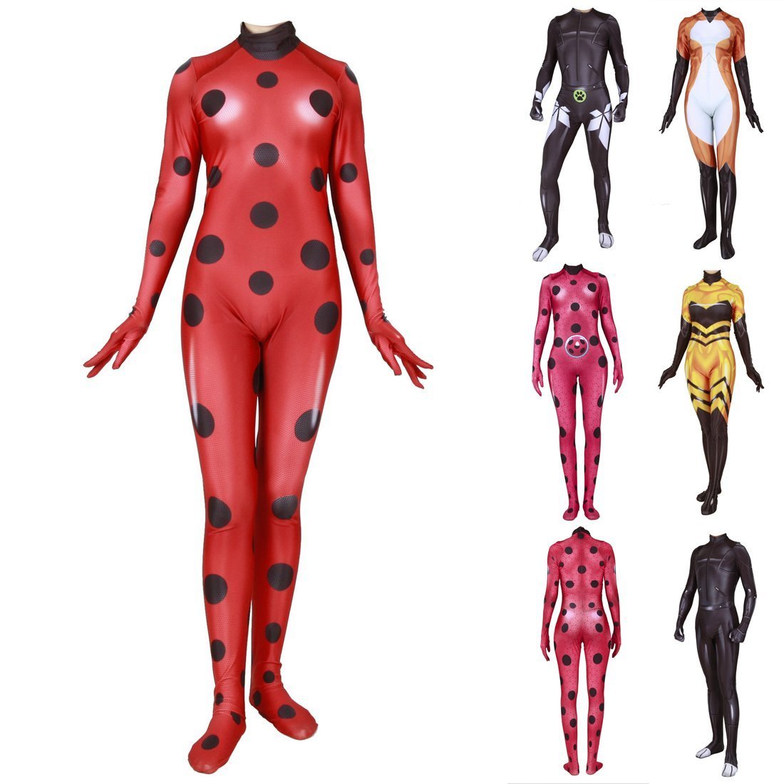 BuyMiraculous Ladybug Cat Noir Fox Bee Red Jumpsuit Cosplay Costume for Adult Kids Now Cheaper With 3 - 5 Days Ship - PajamasBuy