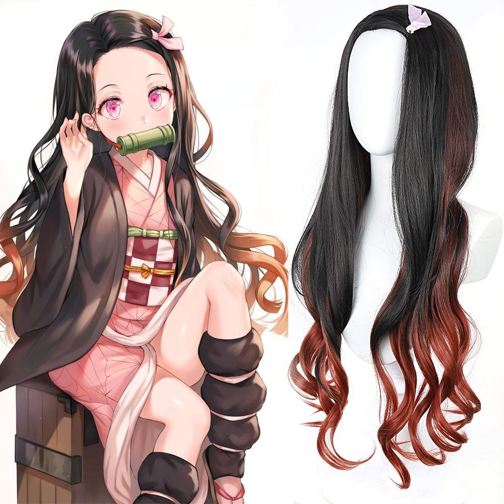 BuyNezuko Kamado wig Demon Slayer Black gradient orange Long Curly Cosplay Wigs Now Cheaper With 3 - 5 Days Ship - PajamasBuy