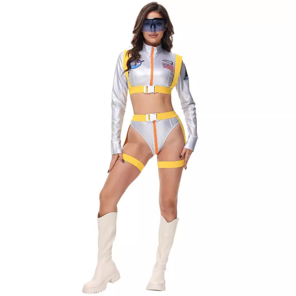 BuyNightclub Fun Gold Stamped Space Suit Astronaut Female Costume Music Festival Halloween Now Cheaper With 3 - 5 Days Ship - PajamasBuy