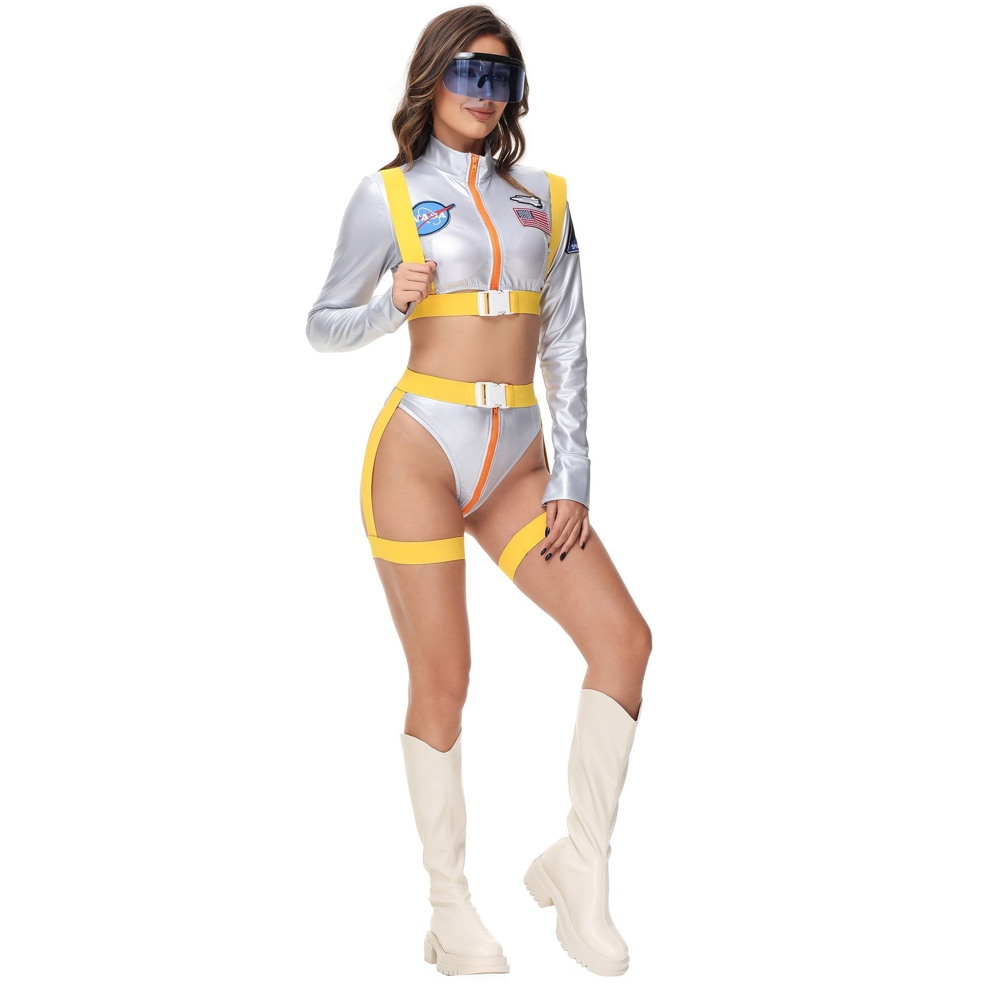 BuyNightclub Fun Gold Stamped Space Suit Astronaut Female Costume Music Festival Halloween Now Cheaper With 3 - 5 Days Ship - PajamasBuy