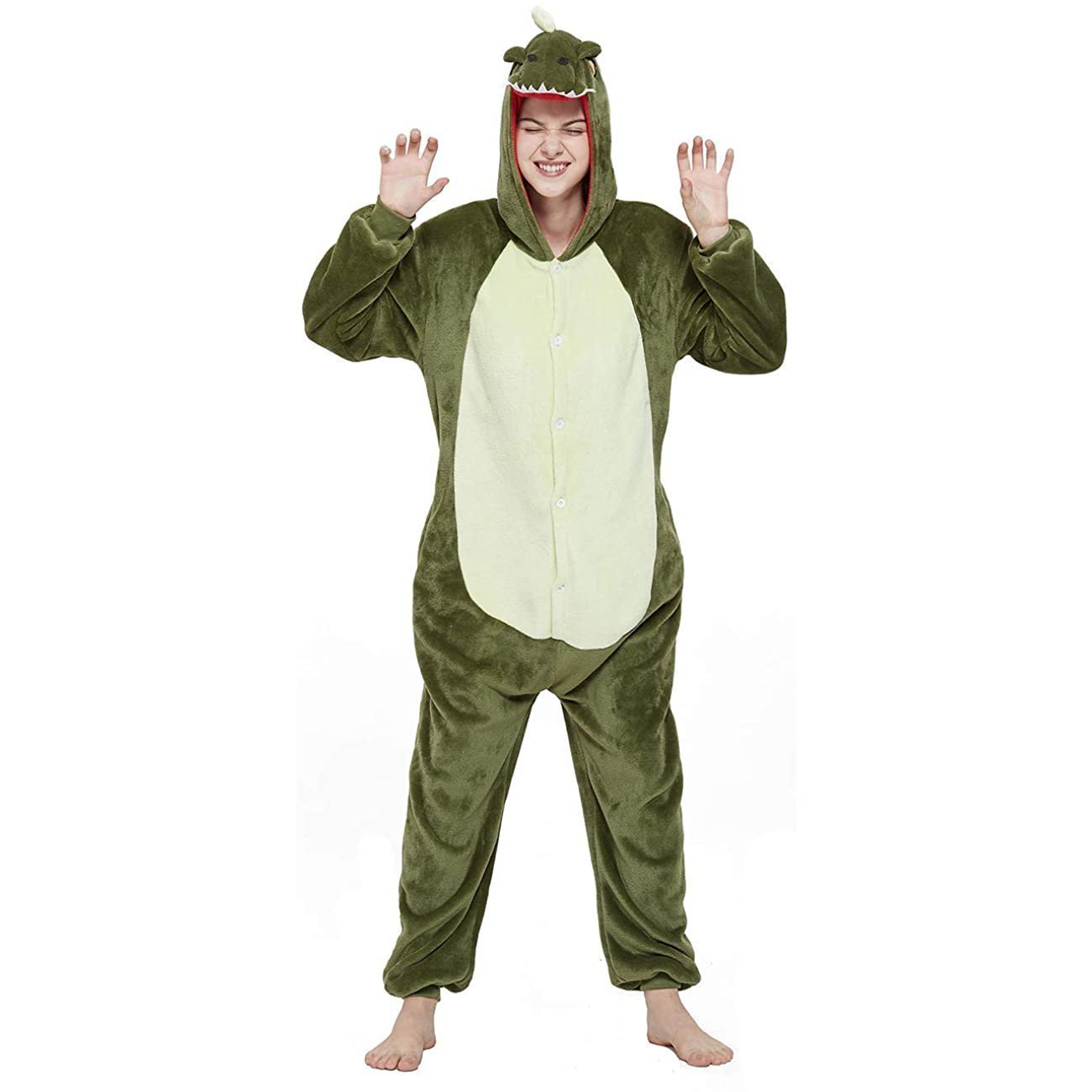 BuyOnesie Kigurumi Pajamas Print New green dinosaur Adult's Flannel Winter Sleepwear Animal Costume Now Cheaper With 3 - 5 Days Ship - PajamasBuy