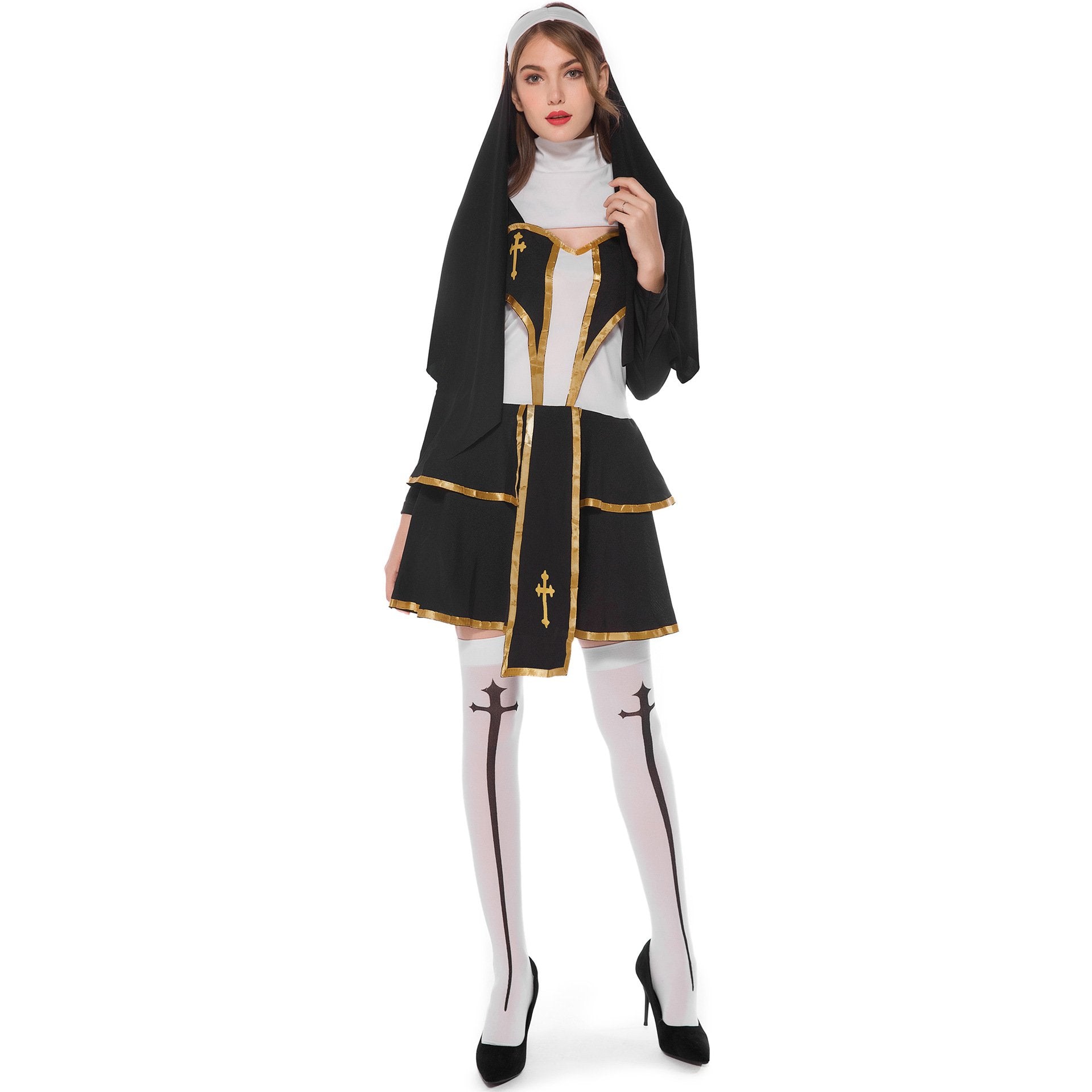 BuyPastor Fr Nun Couples Costume Halloween Outfits Cosplay Party Carnival Now Cheaper With 3 - 5 Days Ship - PajamasBuy