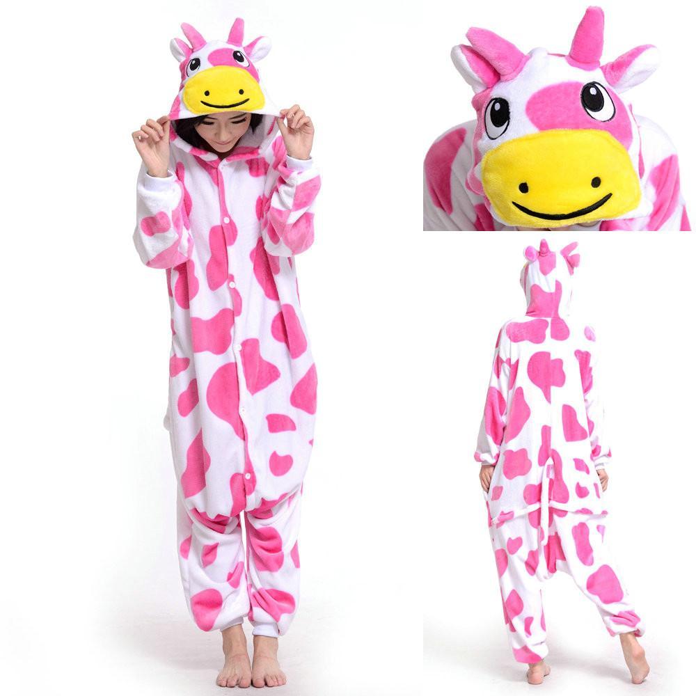 BuyPink Milk Cow Kigurumi Pajamas Hoodie Animal Costume Onesies Now Cheaper With 3 - 5 Days Ship - PajamasBuy