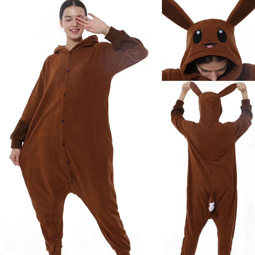 Pokemon Original Eevee Kigurumi Onesie Hoodie Costume Pajamas Brown Pajamas - Pajamasbuy