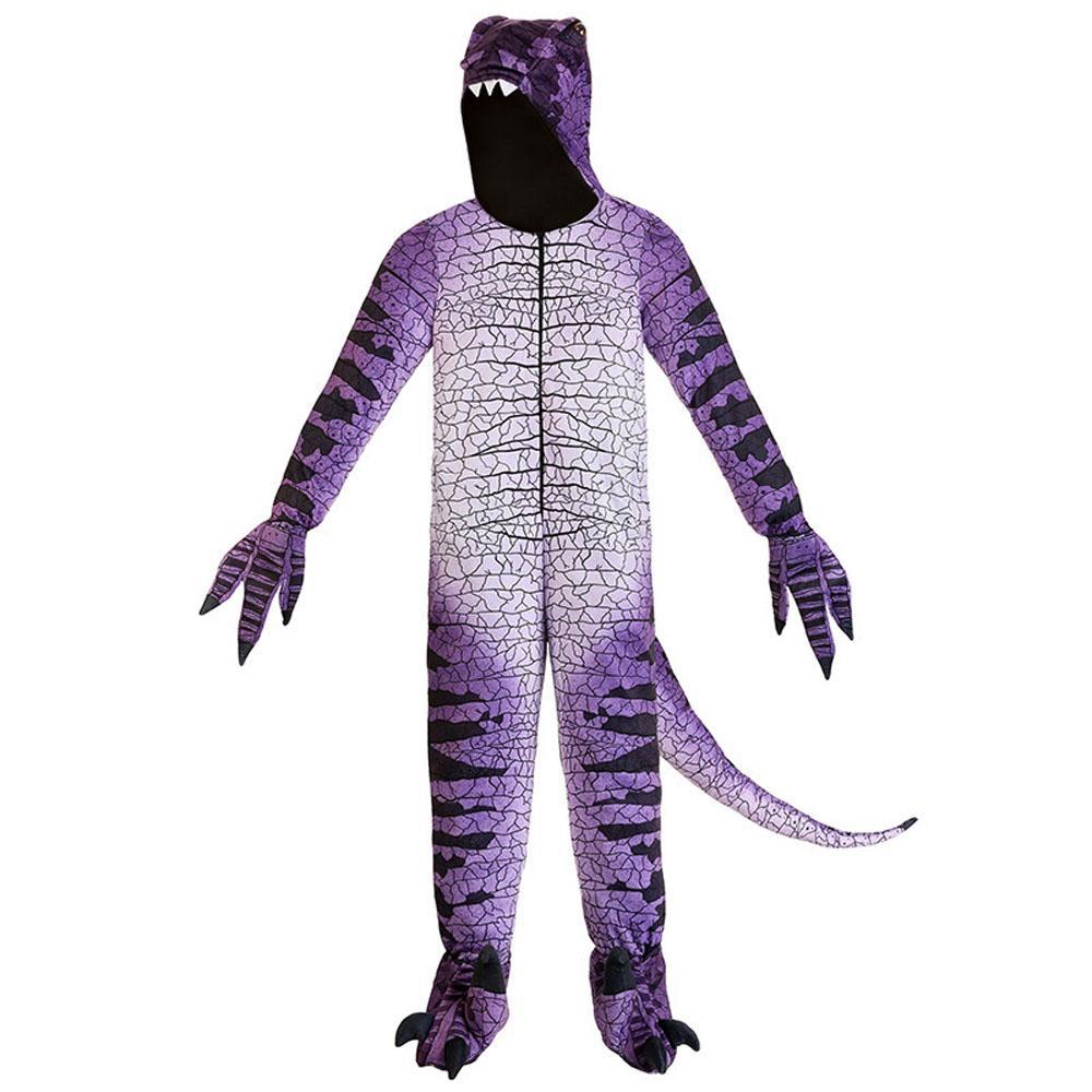 BuyRavenous Raptor Dinosaur Cosplay Costume Purple Hooded Jumpsuit Outfit Halloween for Kids Now Cheaper With 3 - 5 Days Ship - PajamasBuy