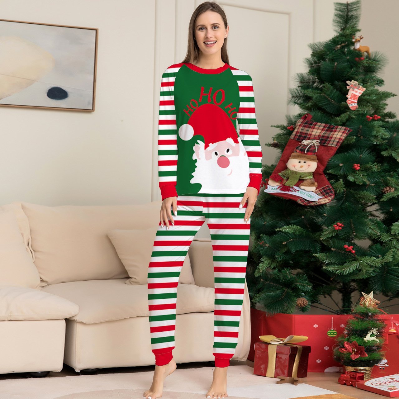 BuySanta Stripes Green White Christmas Family Couples Matching Pajamas Party Sets Now Cheaper With 3 - 5 Days Ship - PajamasBuy