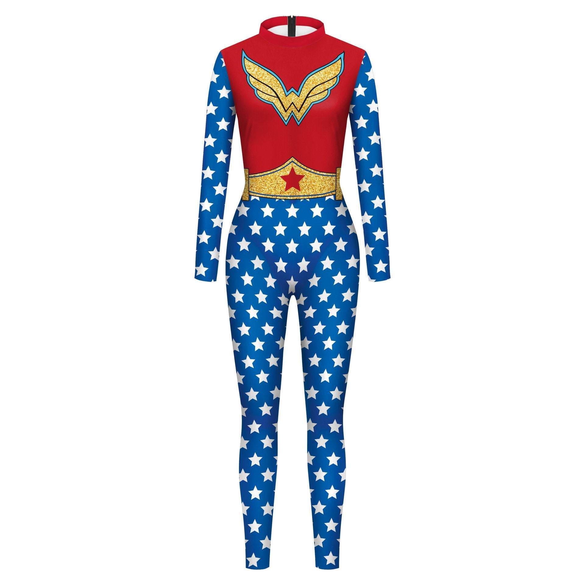 BuySuperhero Wonder Woman Cosplay Costume Halloween Printed Jumpsuit Slim Fit Long Sleeve Party Outfit for Women Now Cheaper With 3 - 5 Days Ship - PajamasBuy