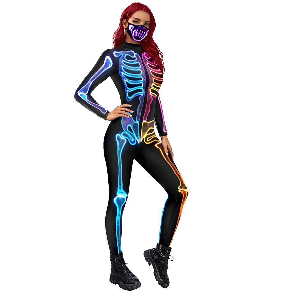 BuyWomen Halloween Jumpsuit Skull Cosplay Costume Funny Skeleton Halloween Bodysuit Skinny Catsuit Now Cheaper With 3 - 5 Days Ship - PajamasBuy