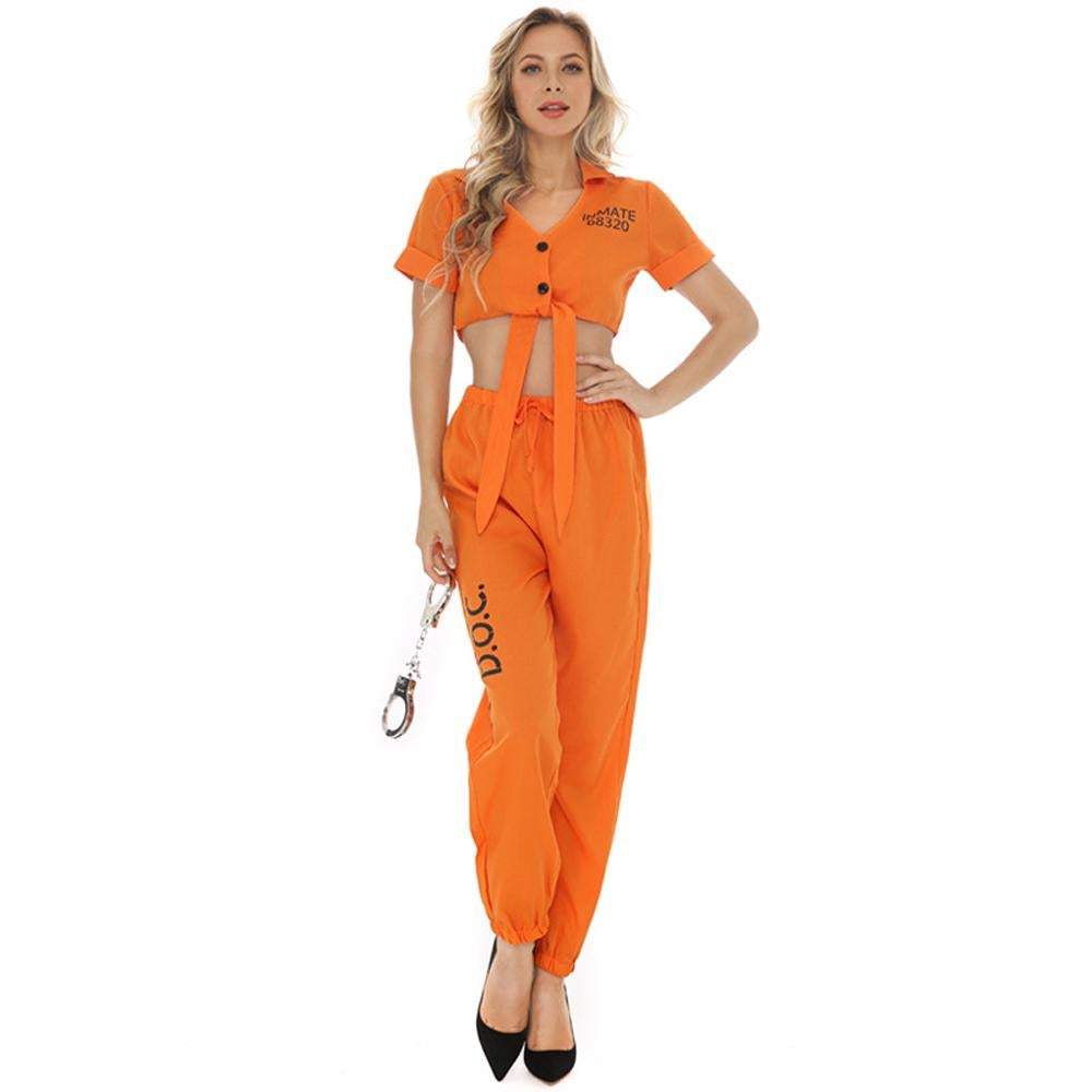 BuyWomen Prisoner Costume Halloween Cosplay Sexy Orange Is The New Black Street Hip Hop Split Shirt Handcuff Jumpsuit Female Now Cheaper With 3 - 5 Days Ship - PajamasBuy