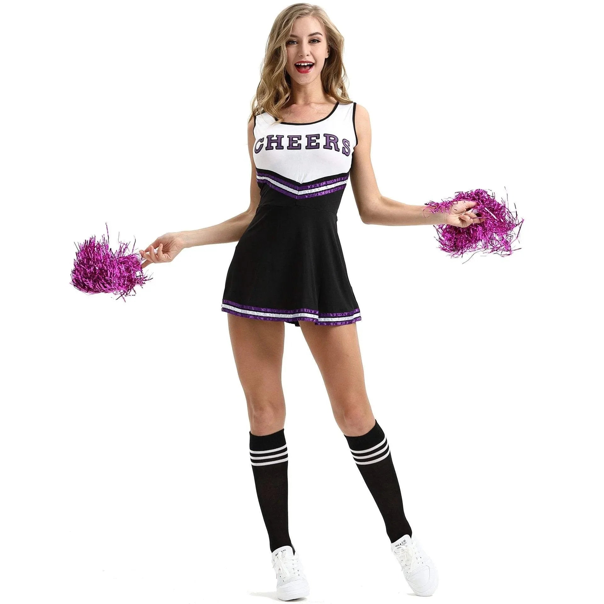 BuyWomen Sexy Cheerleader Costume Outfit With Pom Poms Fancy Uniform for Basketball High School Sports Costume Dress Now Cheaper With 3 - 5 Days Ship - PajamasBuy