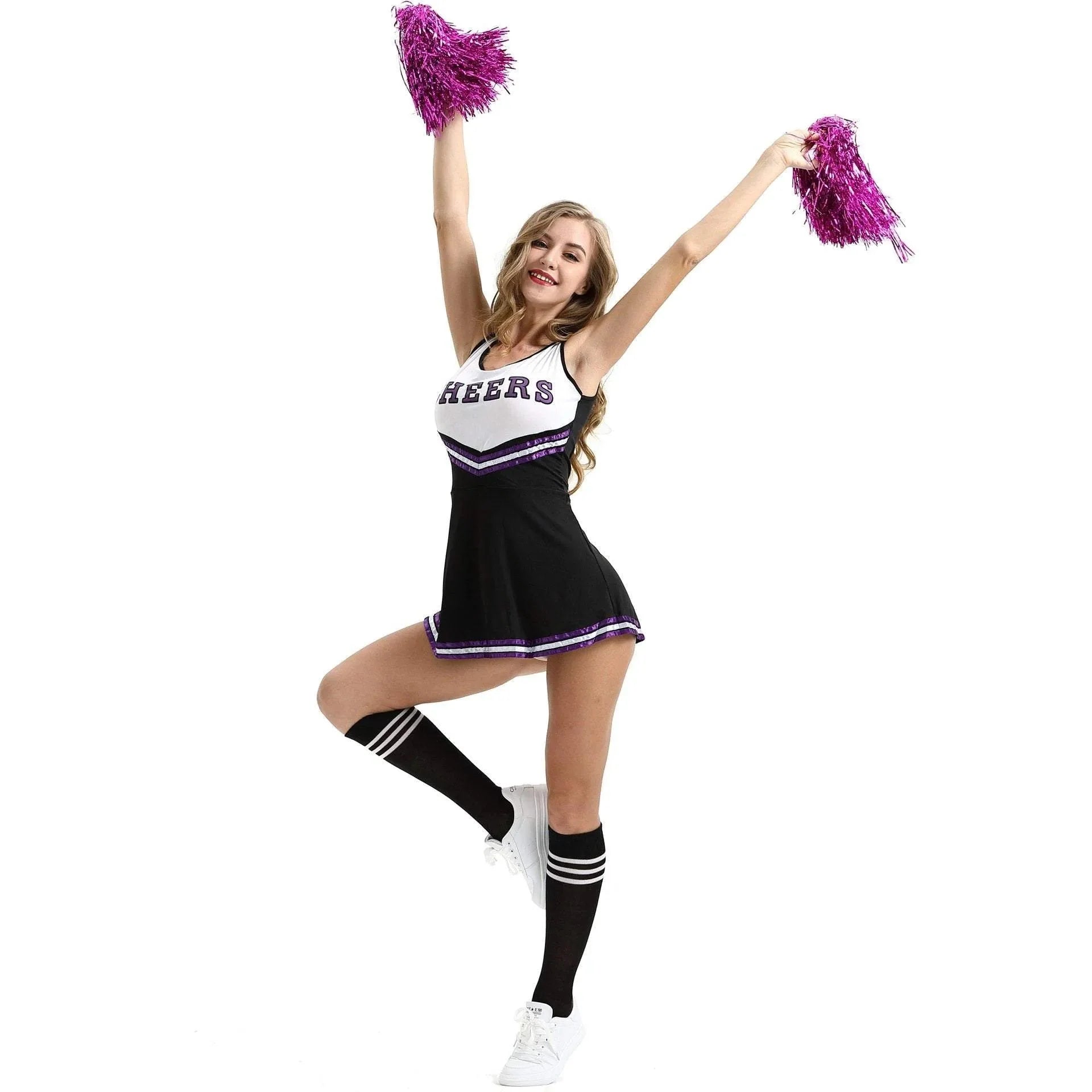 BuyWomen Sexy Cheerleader Costume Outfit With Pom Poms Fancy Uniform for Basketball High School Sports Costume Dress Now Cheaper With 3 - 5 Days Ship - PajamasBuy