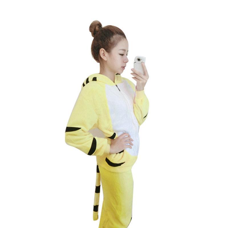 BuyYellow Tiger Flannel Kigurumi Cosplay Costume Animal Pajamas Now Cheaper With 3 - 5 Days Ship - PajamasBuy